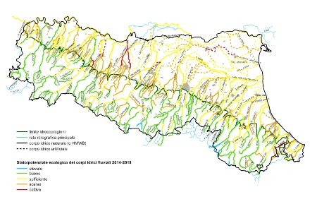 Figura 1: Distribuzione territoriale della valutazione dello Stato ecologico dei corsi d’acqua (2014÷2019)        