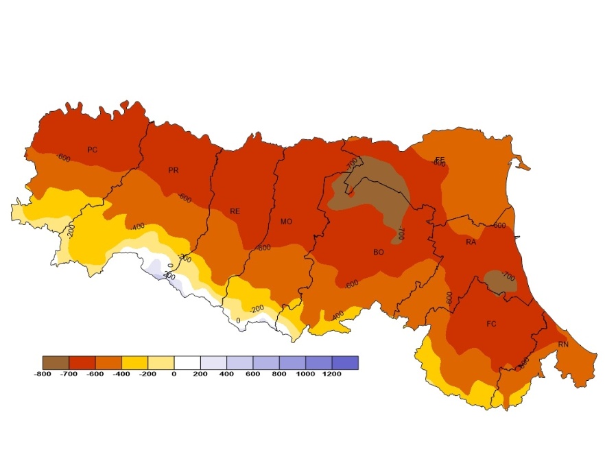Bilancio Idro-Climatico, distribuzione territoriale dei valori (2021) 