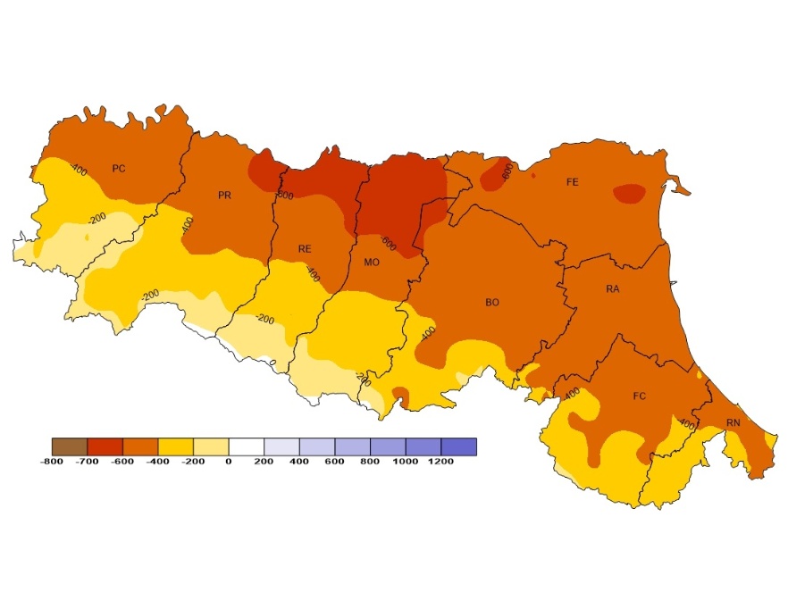 Bilancio Idro-Climatico, distribuzione territoriale dei valori (2018) 
