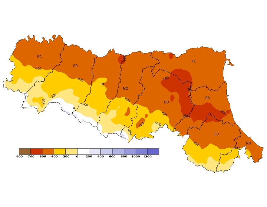 Bilancio Idro-Climatico, distribuzione territoriale dei valori (2020) 