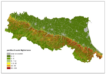 Figura 1: Carta erosione idrica attuale dei suoli dell’Emilia-Romagna (aggiornamento al 2017)