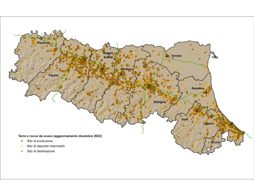 Localizzazione dei siti interessati dalla gestione delle terre e rocce da scavo come sottoprodotti (DPR 120/2017), al 31 dicembre 2023
