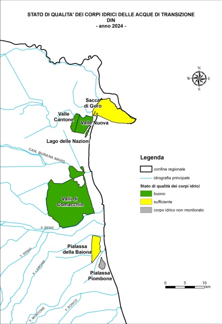 Figura 2: Stato di qualità dei corpi idrici per il DIN, in funzione della salinità (2024)