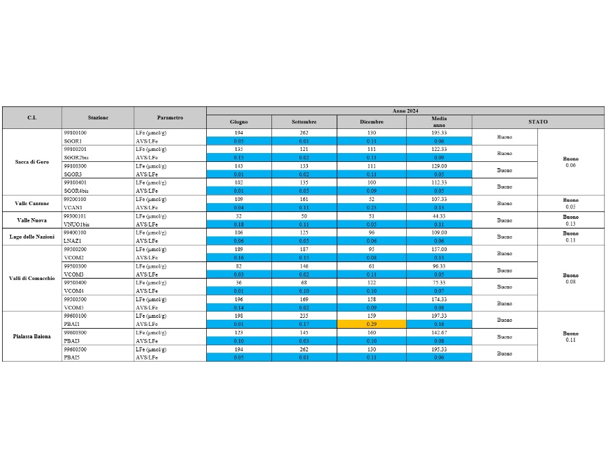 Stato di qualità sulla base del rapporto AVS/LFe (µmol/g) (2024)