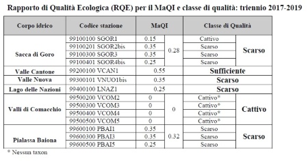 Tabella 1: Rapporto di Qualità Ecologica (RQE) per l'R-MaQI e classe di qualità (2017÷2019)