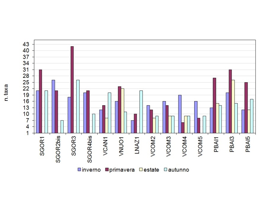 Numero di taxa per campagna di monitoraggio (2013)