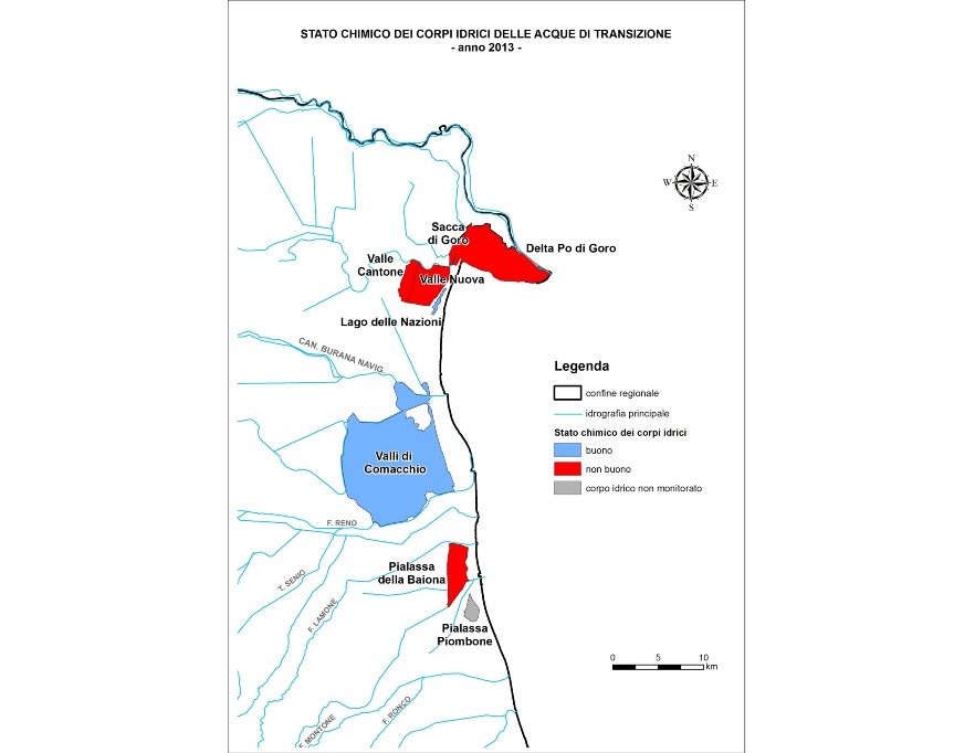 Rappresentazione territoriale dello stato chimico delle acque di transizione (2013)
