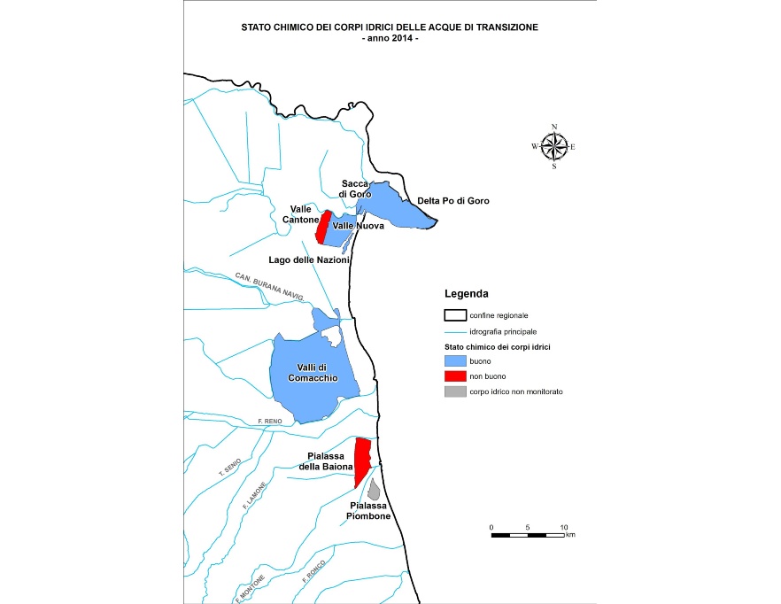 Rappresentazione territoriale dello stato chimico delle acque di transizione (2014)