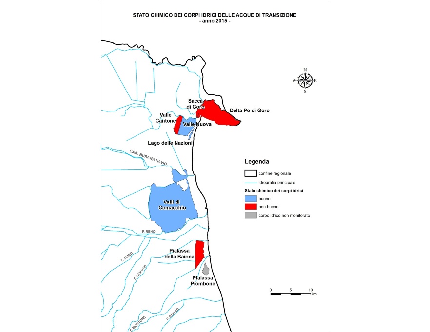 Rappresentazione territoriale dello stato chimico delle acque di transizione (2015)
