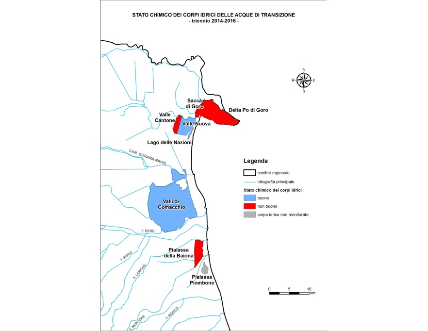 Rappresentazione territoriale dello stato chimico delle acque di transizione (triennio 2014-2016)