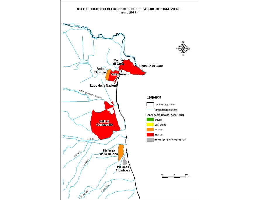 Rappresentazione territoriale dello stato ecologico delle acque di transizione (2013)