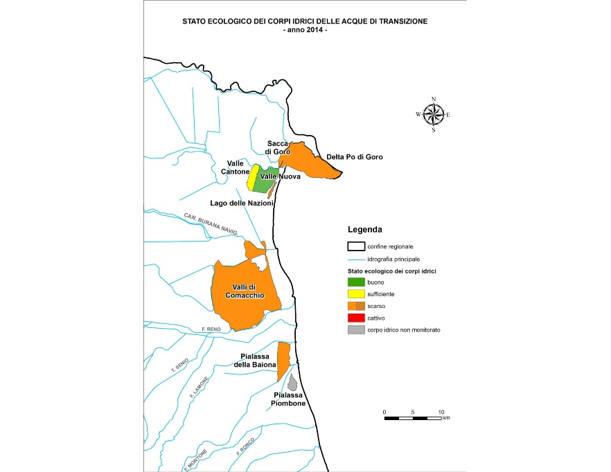 Rappresentazione territoriale dello stato ecologico delle acque di transizione (2014)