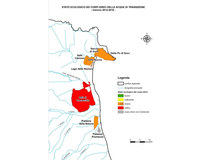 Rappresentazione territoriale dello stato ecologico delle acque di transizione (triennio 2014-2016)