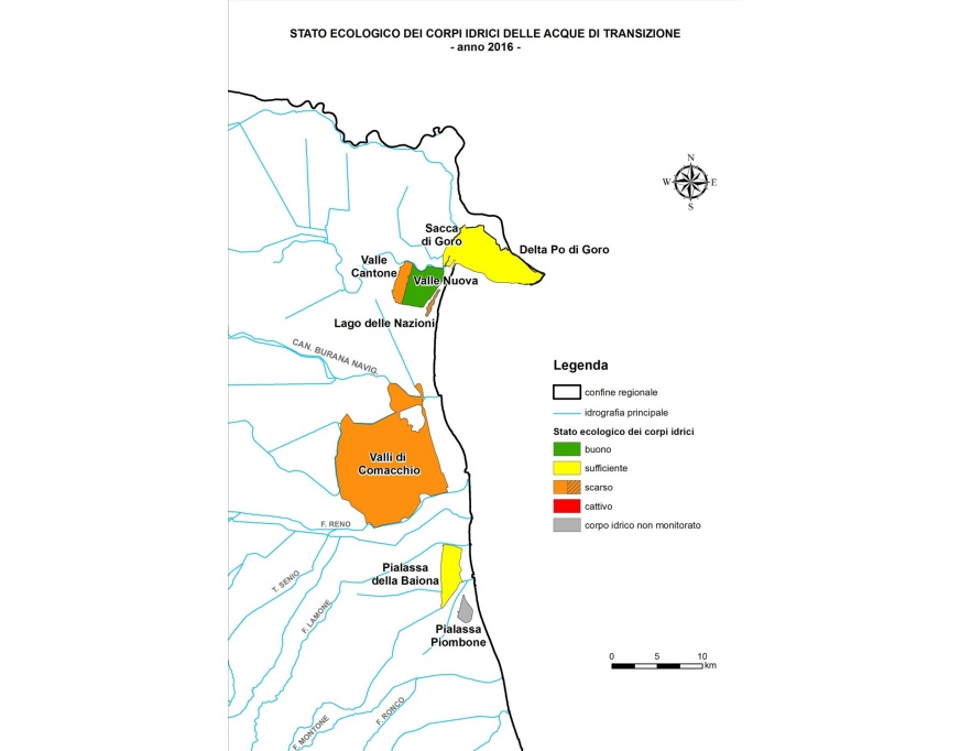 Rappresentazione territoriale dello stato ecologico delle acque di transizione (2016)