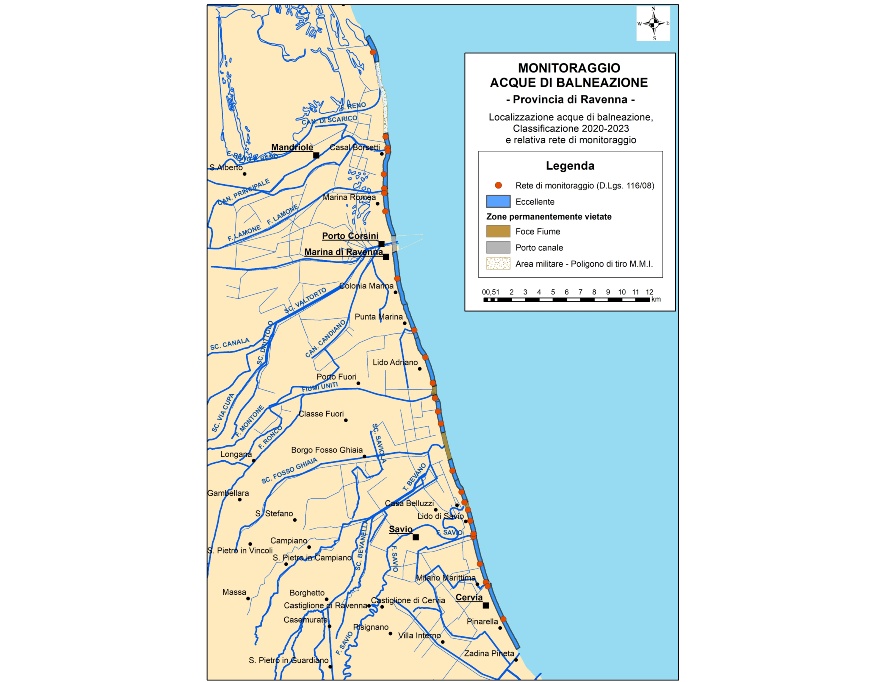 Mappa della classificazione delle acque di balneazione della Provincia di Ravenna (2020-2023)