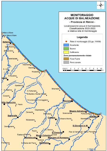 Figura 1d: Mappa della classificazione delle acque di balneazione della Provincia di Rimini (2020-2023)