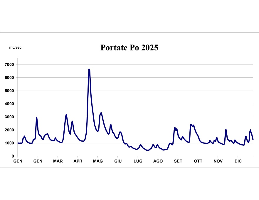 Portate giornaliere del fiume Po rilevate a Pontelagoscuro (FE) (2025)