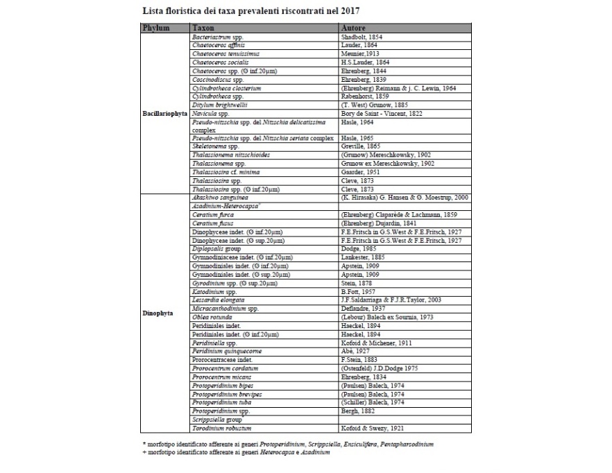 Lista floristica dei taxa prevalenti (2017)