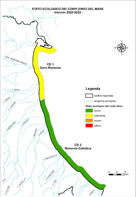 Figura 1:Stato ecologico delle acque marino costiere (triennio 2020-2022)