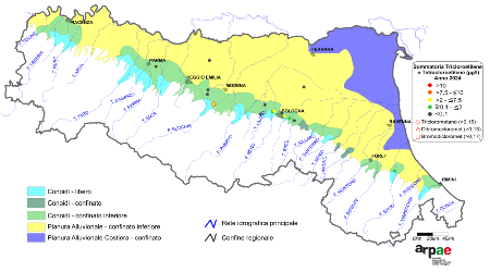 Figura 4: Concentrazione media annua di composti organoalogenati nei corpi idrici di conoide liberi e confinati inferiori (2024)