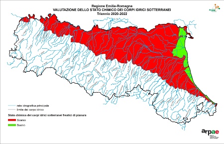 Figura 3: Valutazione dello stato chimico dei corpi idrici sotterranei freatici di pianura (2020÷2022)