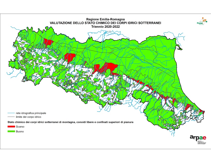 Stato chimico dei corpi idrici sotterranei montani, conoidi libere e confinati superiori di pianura (2020÷2022)