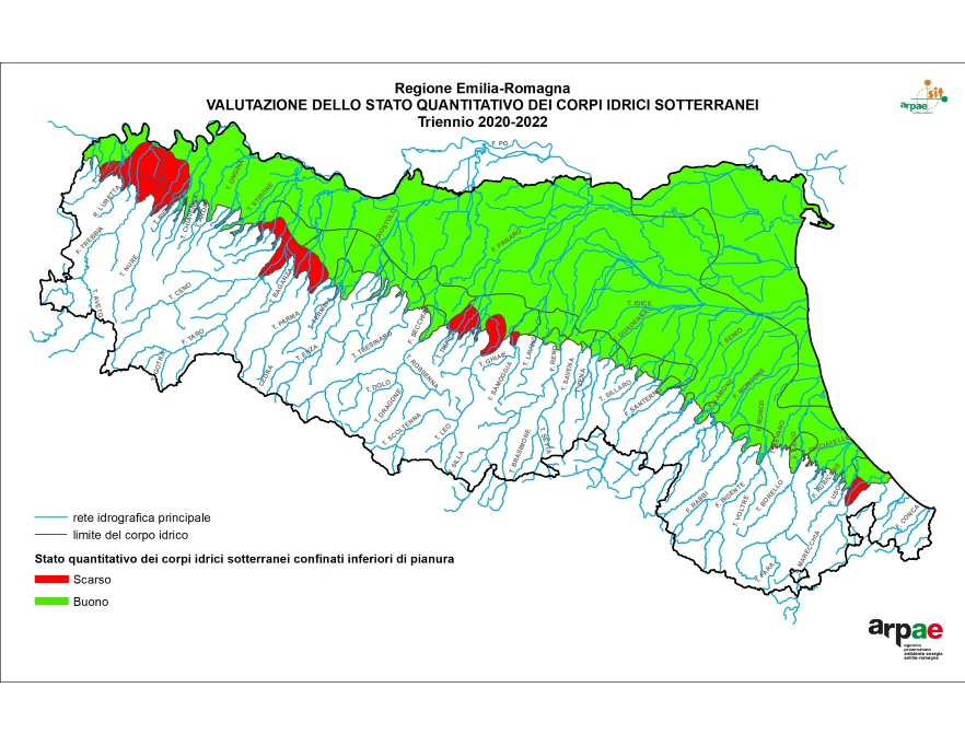 Stato quantitativo dei corpi idrici sotterranei confinati inferiori di pianura (2020÷2022) 