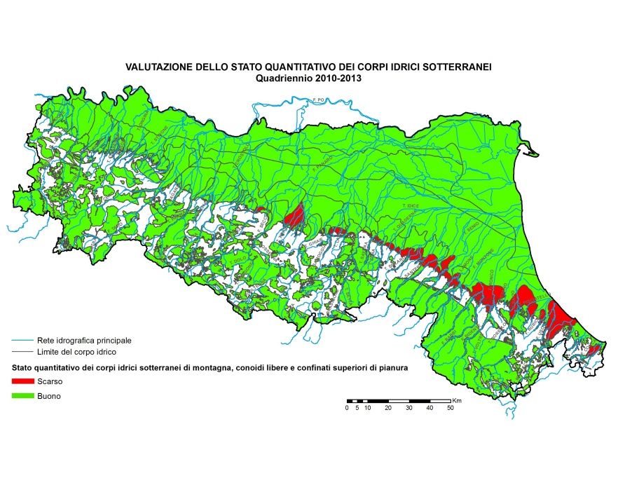 Stato quantitativo dei corpi idrici sotterranei montani, conoidi libere e confinati superiori di pianura (2010÷2013) 