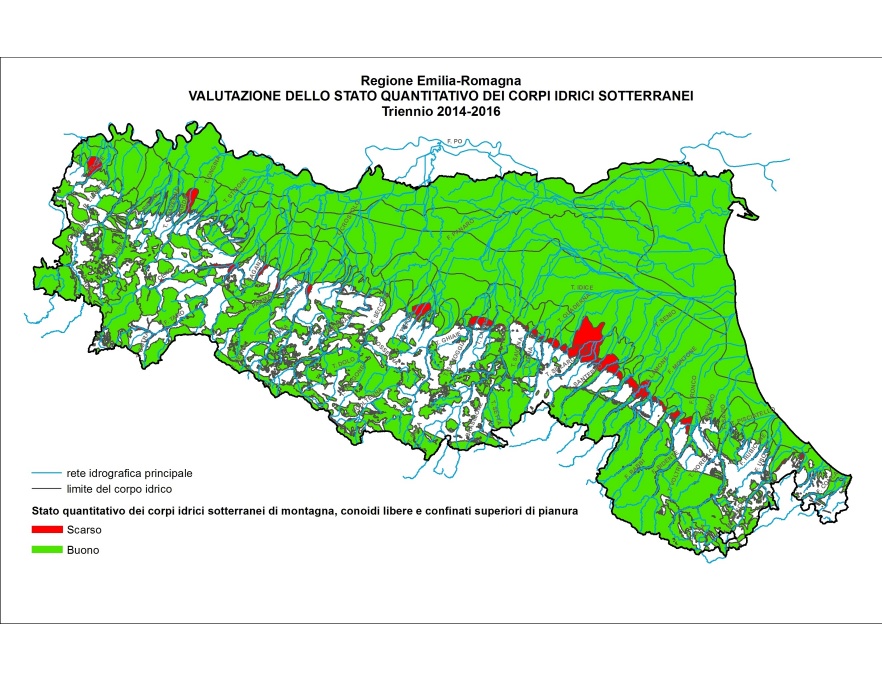 Stato quantitativo dei corpi idrici sotterranei montani, conoidi libere e confinati superiori di pianura (2014÷2016) 