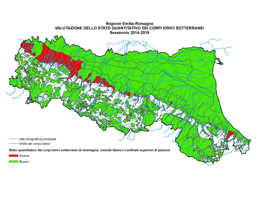 Stato quantitativo dei corpi idrici sotterranei montani, conoidi libere e confinati superiori di pianura (2014÷2019) 