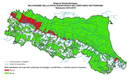 Figura 4: Stato quantitativo dei corpi idrici sotterranei montani, conoidi libere e confinati superiori di pianura (2014-2019) 