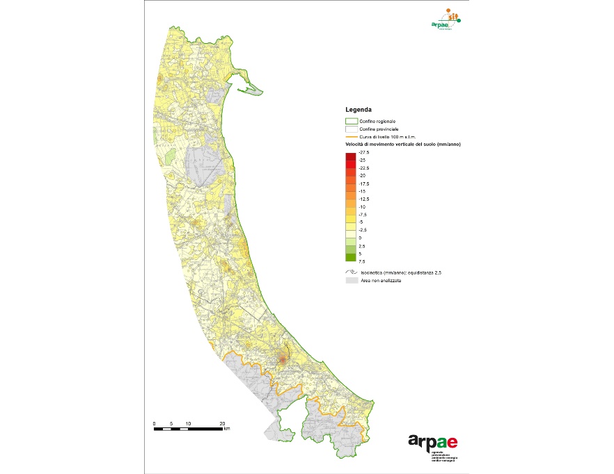 Carta della velocità di movimento verticale del suolo, a livello della fascia costiera (2016-2021)