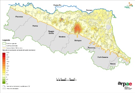 Figura 1: Carta della velocità di movimento verticale del suolo, a livello regionale (2016-2021)
