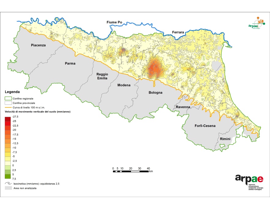 Carta della velocità di movimento verticale del suolo, a livello regionale (2016-2021)