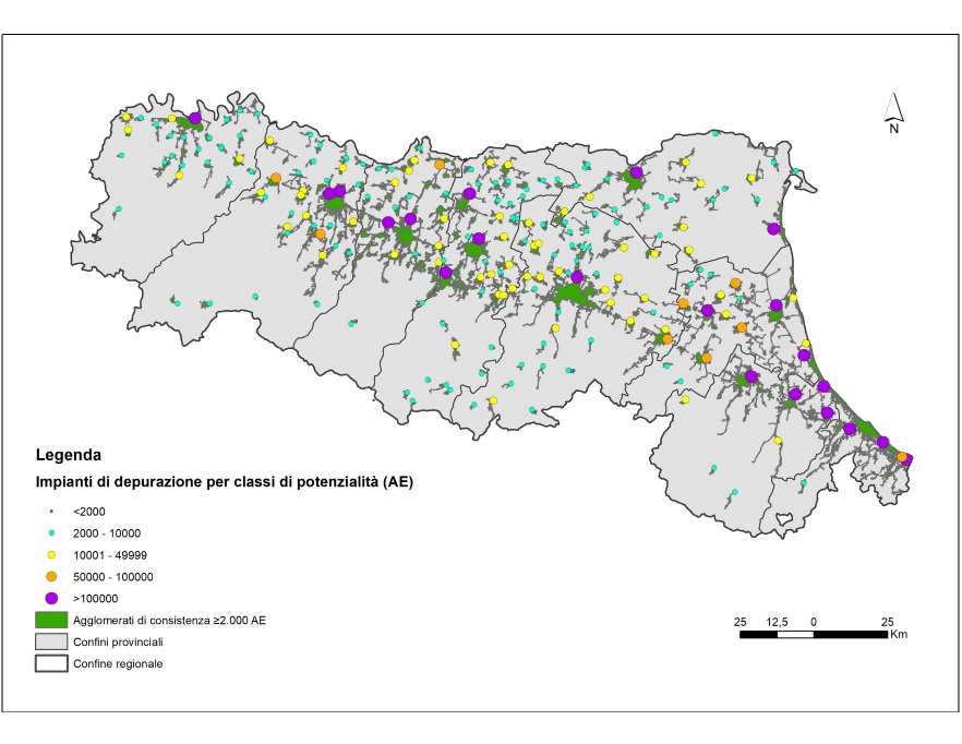 Depuratori delle acque reflue urbane al servizio degli agglomerati* di consistenza ≥ 2.000 AE** (2020)