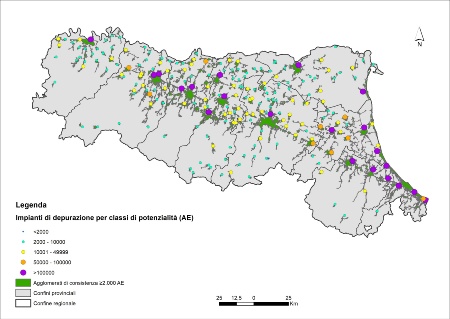 Figura 1: Impianti di depurazione delle acque reflue urbane al servizio degli agglomerati di consistenza ≥ 2.000 AE (2022)