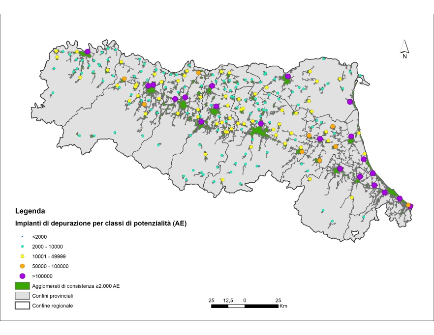 Depuratori delle acque reflue urbane al servizio degli agglomerati* di consistenza ≥ 2.000 AE** (2022)