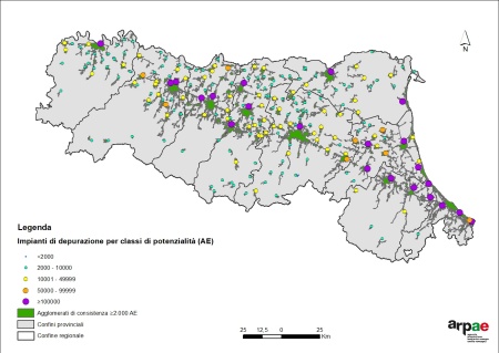 Figura 1: Impianti di depurazione delle acque reflue urbane al servizio degli agglomerati di consistenza ≥ 2.000 AE (2023)