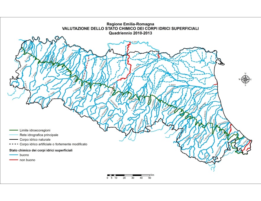 Distribuzione territoriale dello Stato chimico dei corsi d’acqua (2010÷2013)