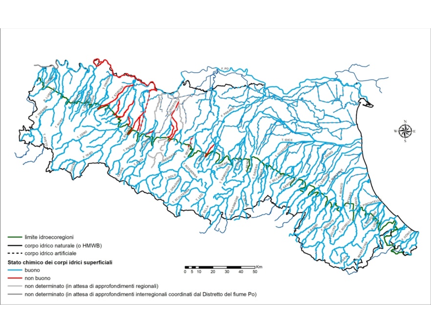 Distribuzione territoriale dello Stato chimico dei corsi d’acqua (2014÷2016)