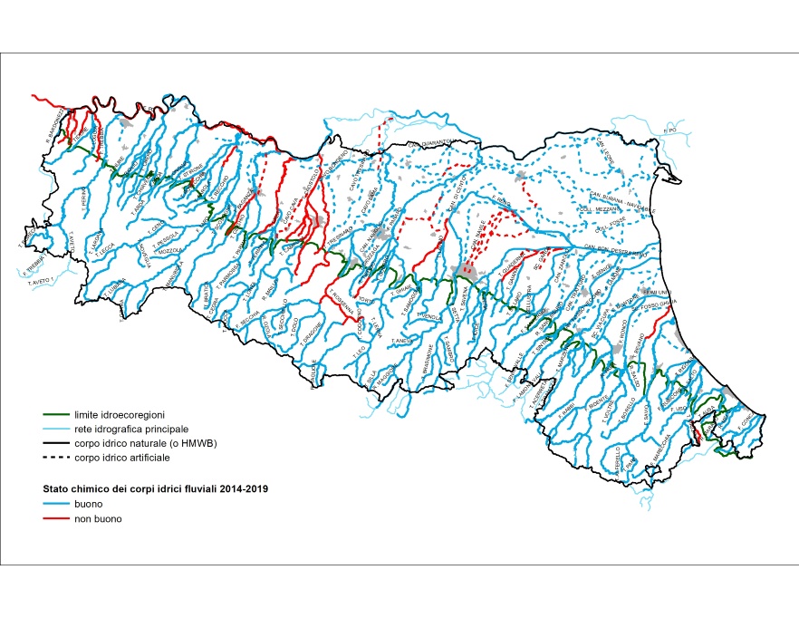 Distribuzione territoriale dello Stato chimico dei corsi d’acqua (2014÷2019)