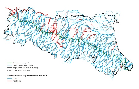 Figura 1: Distribuzione territoriale della valutazione dello Stato chimico dei corsi d’acqua (2014÷2019)