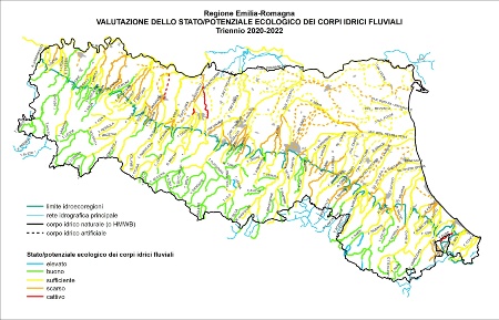 Figura 1: Distribuzione territoriale della valutazione dello Stato ecologico dei corsi d’acqua (2020÷2022)        