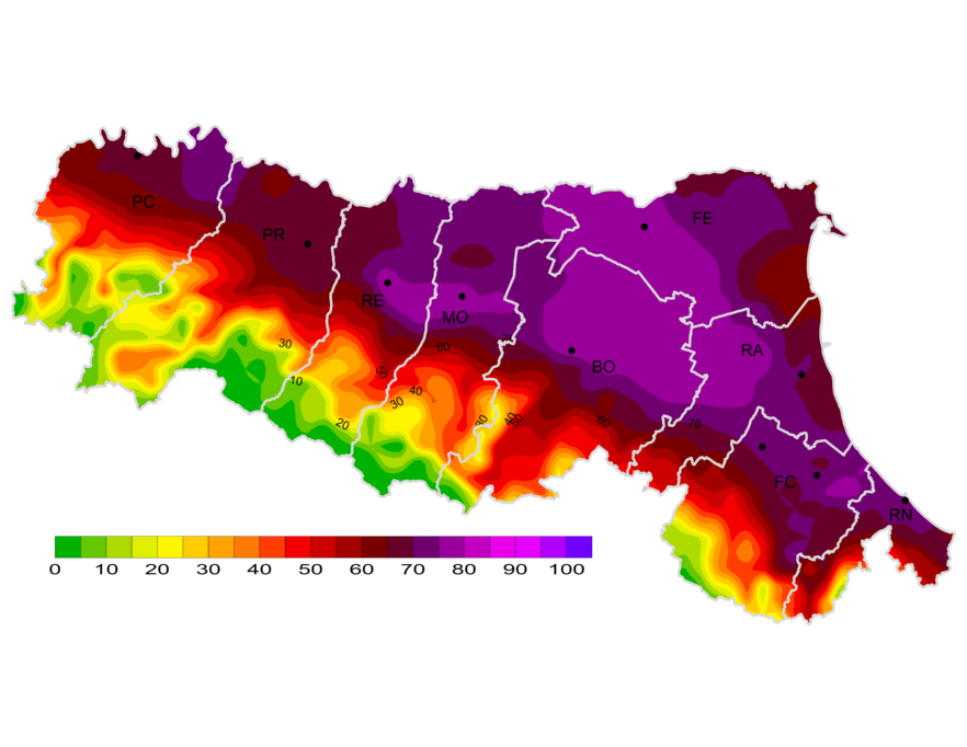 Indice dei giorni caldi - Distribuzione territoriale del numero di giorni caldi (temperatura massima superiore a 30°C), anno 2024 (aprile-settembre)