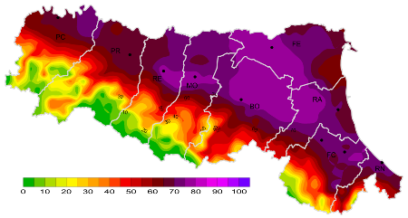 Figura 1: Indice dei giorni caldi - Distribuzione territoriale del numero di giorni caldi (temperatura massima superiore a 30°C), anno 2024 (aprile-settembre)