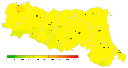 Figura 2: Indice di giorni continuativi senza pioggia - Distribuzione  territoriale del n. di giorni consecutivi senza pioggia (numero massimo di giorni consecutivi con precipitazione < 1 mm), anno 2024 (inverno)