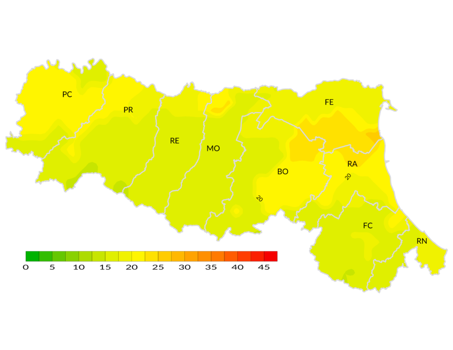  Indice di giorni continuativi senza pioggia - Distribuzione  territoriale del n. di giorni consecutivi senza pioggia (numero massimo di giorni consecutivi con precipitazione < 1 mm), anno 2023 (autunno)