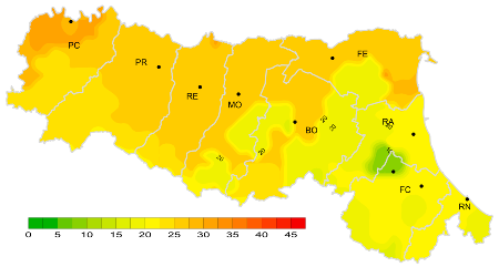 Figura 2: Indice di giorni continuativi senza pioggia - Distribuzione  territoriale del n. di giorni consecutivi senza pioggia (numero massimo di giorni consecutivi con precipitazione < 1 mm), anno 2024 (autunno)