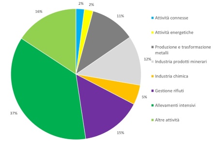 Figura 2: Ripartizione percentuale, per tipologia di attività, del numero di installazioni soggette ad AIA regionali (All. VIII DLgs 152/2006), in Emilia-Romagna (2024)