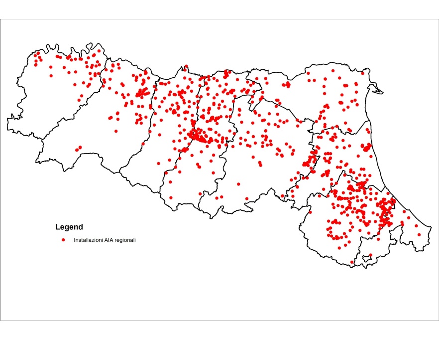 Distribuzione territoriale delle installazioni soggette ad AIA, suddivise per tipologia attività, a livello regionale (2021)